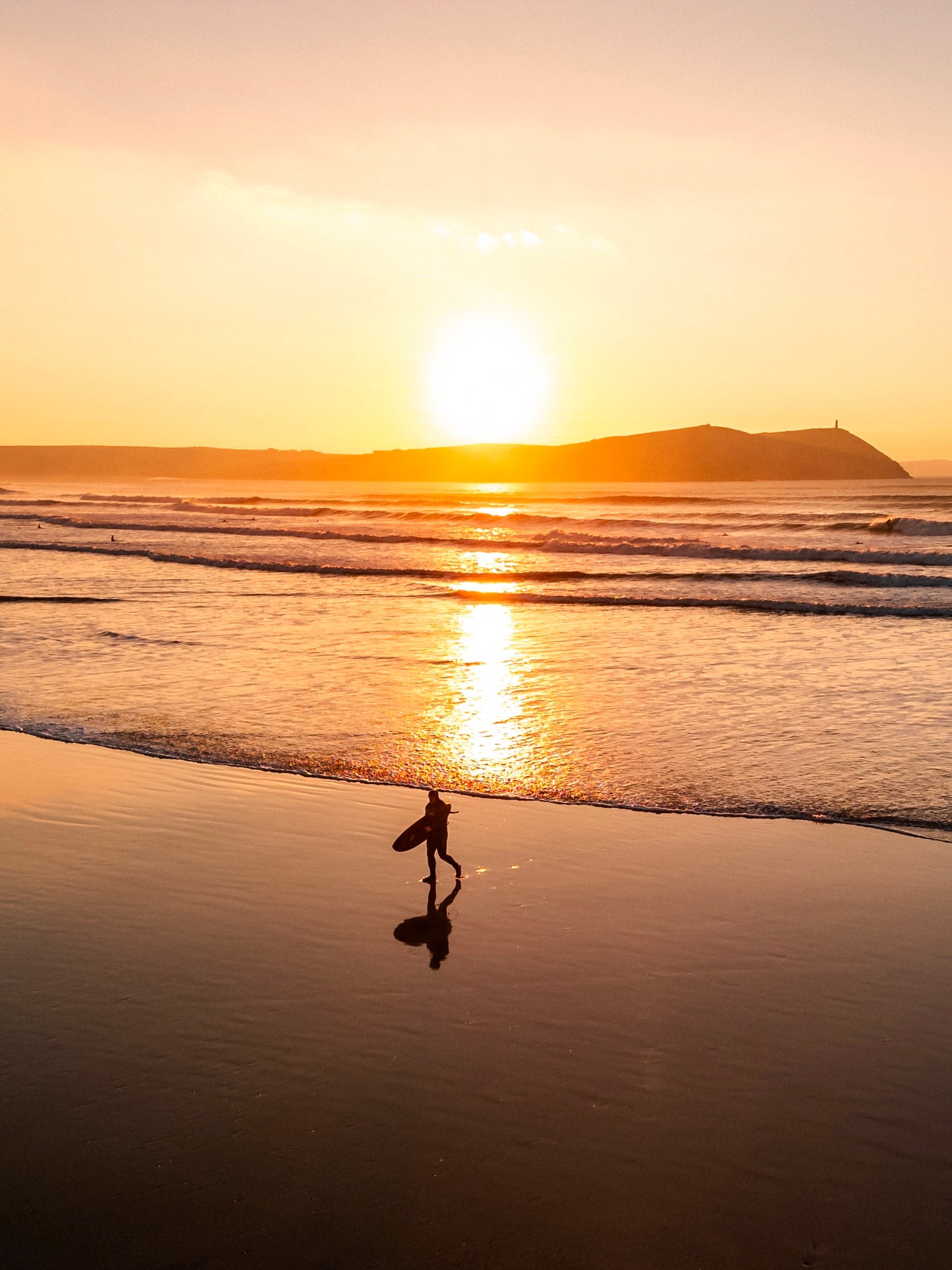 Polzeath Surfer Sunset Print Cornwall