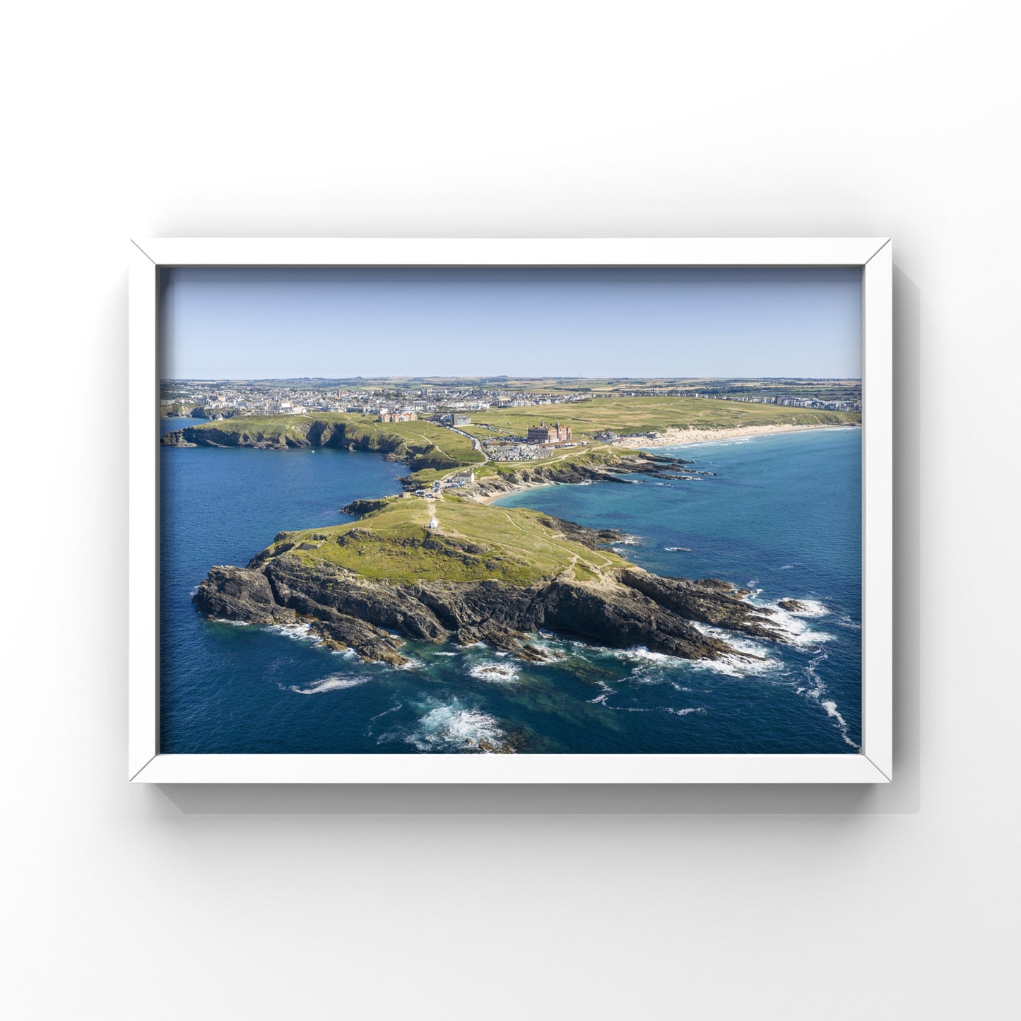 Newquay Towan Headland / Fistral Aerial Print