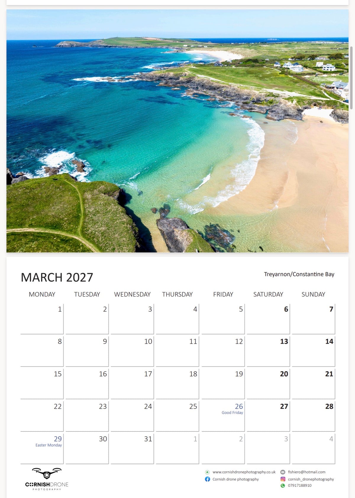 Cornwall Calendar 2027