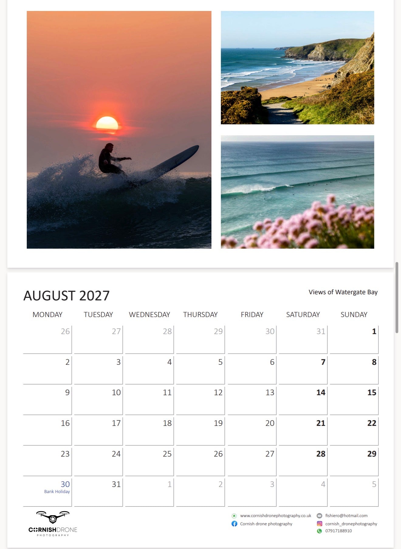 Cornwall Calendar 2027