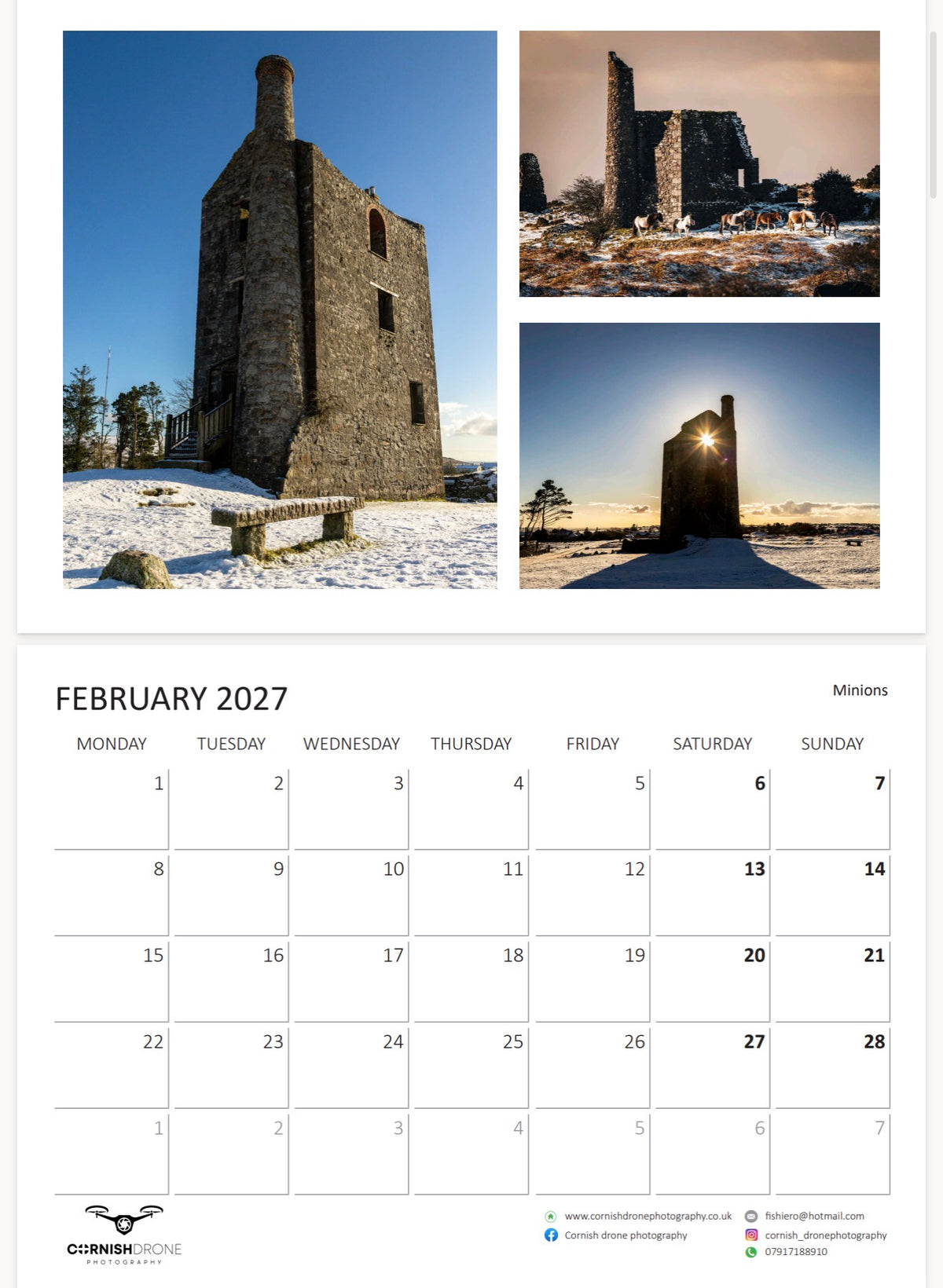 Cornwall Calendar 2027
