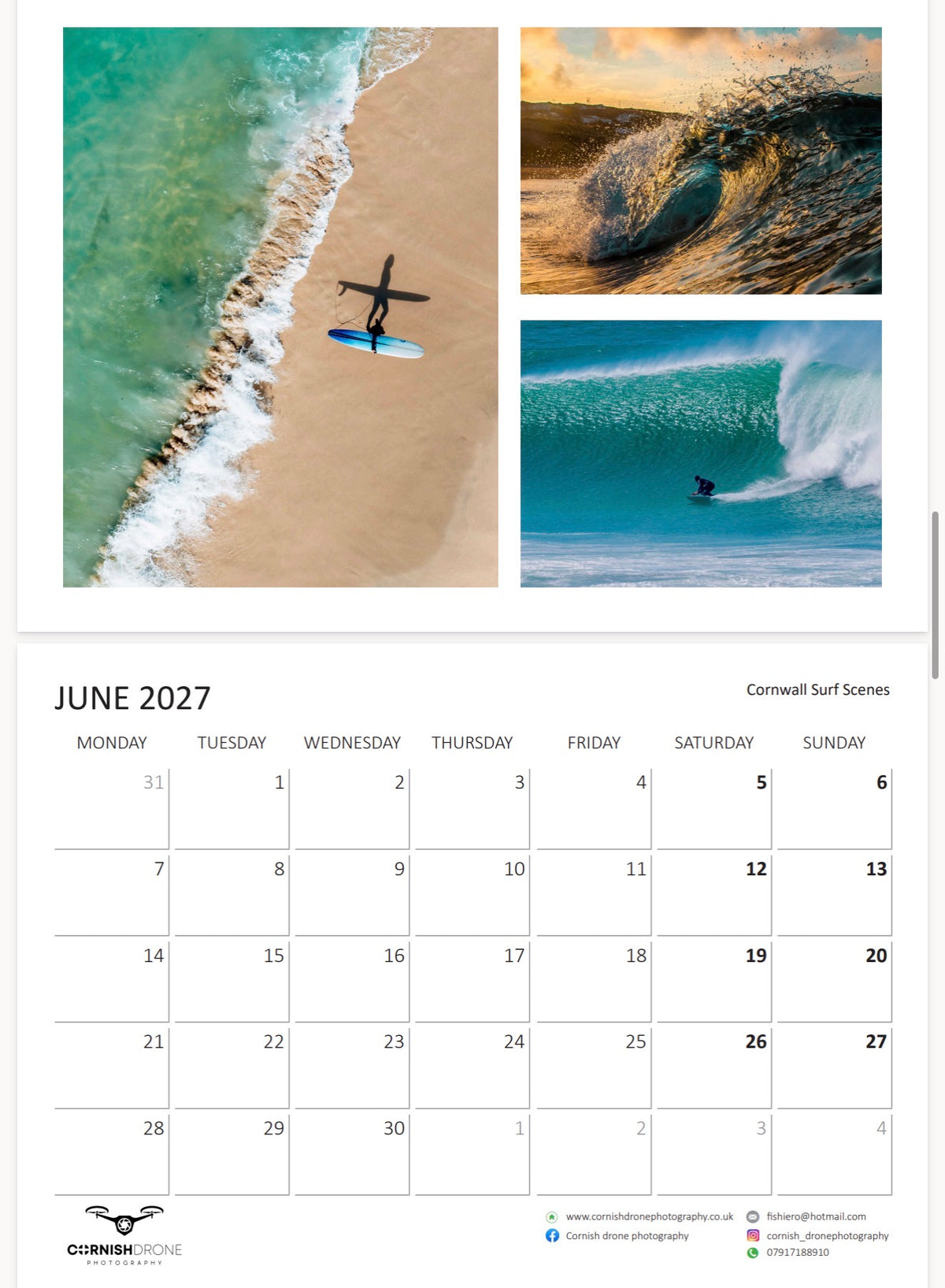 Cornwall Calendar 2027