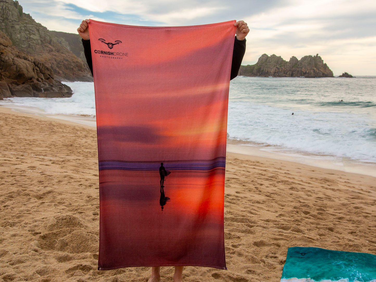 Cornish Beach Towel Sunset Surfer at Perranporth