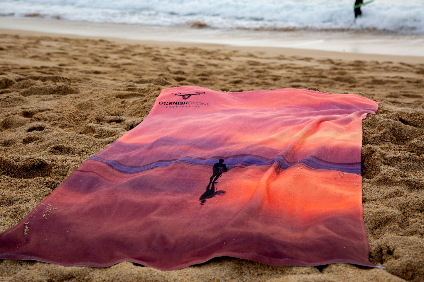 Cornish Beach Towel Sunset Surfer at Perranporth