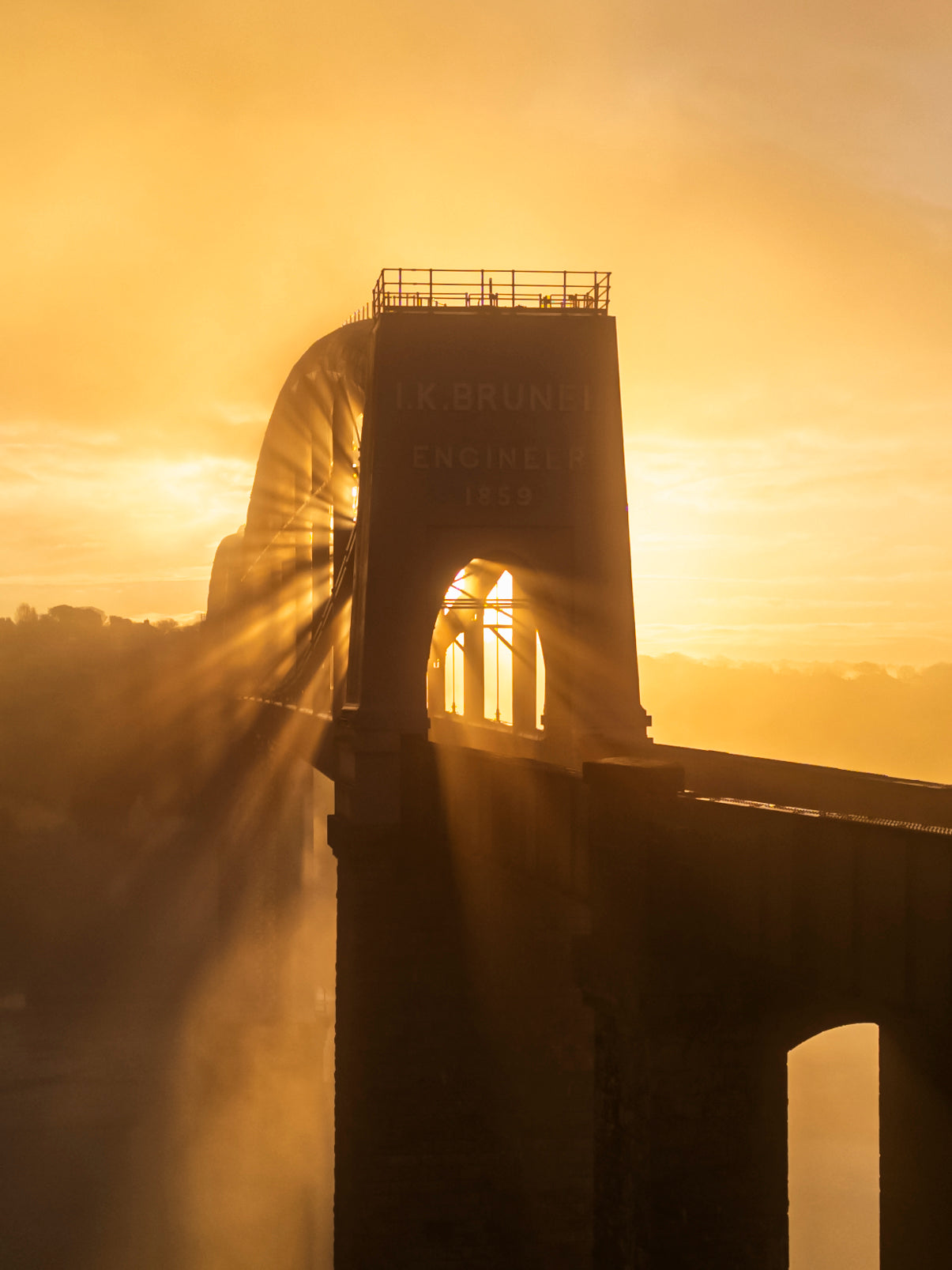 Misty Brunel Bridge Sunrise Print Cornwall