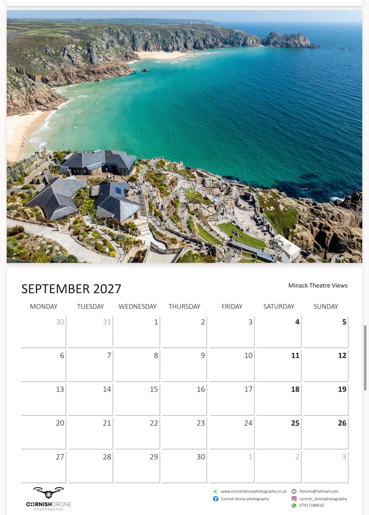 Cornwall Calendar 2027