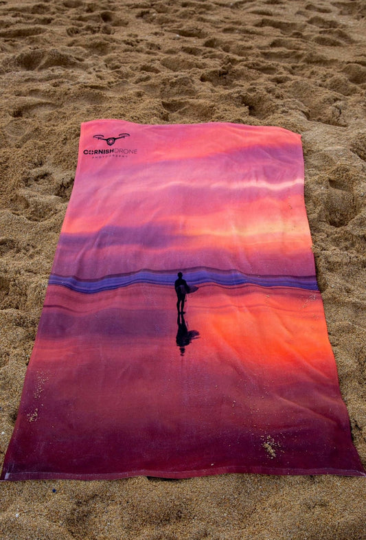 Cornish Beach Towel Sunset Surfer at Perranporth