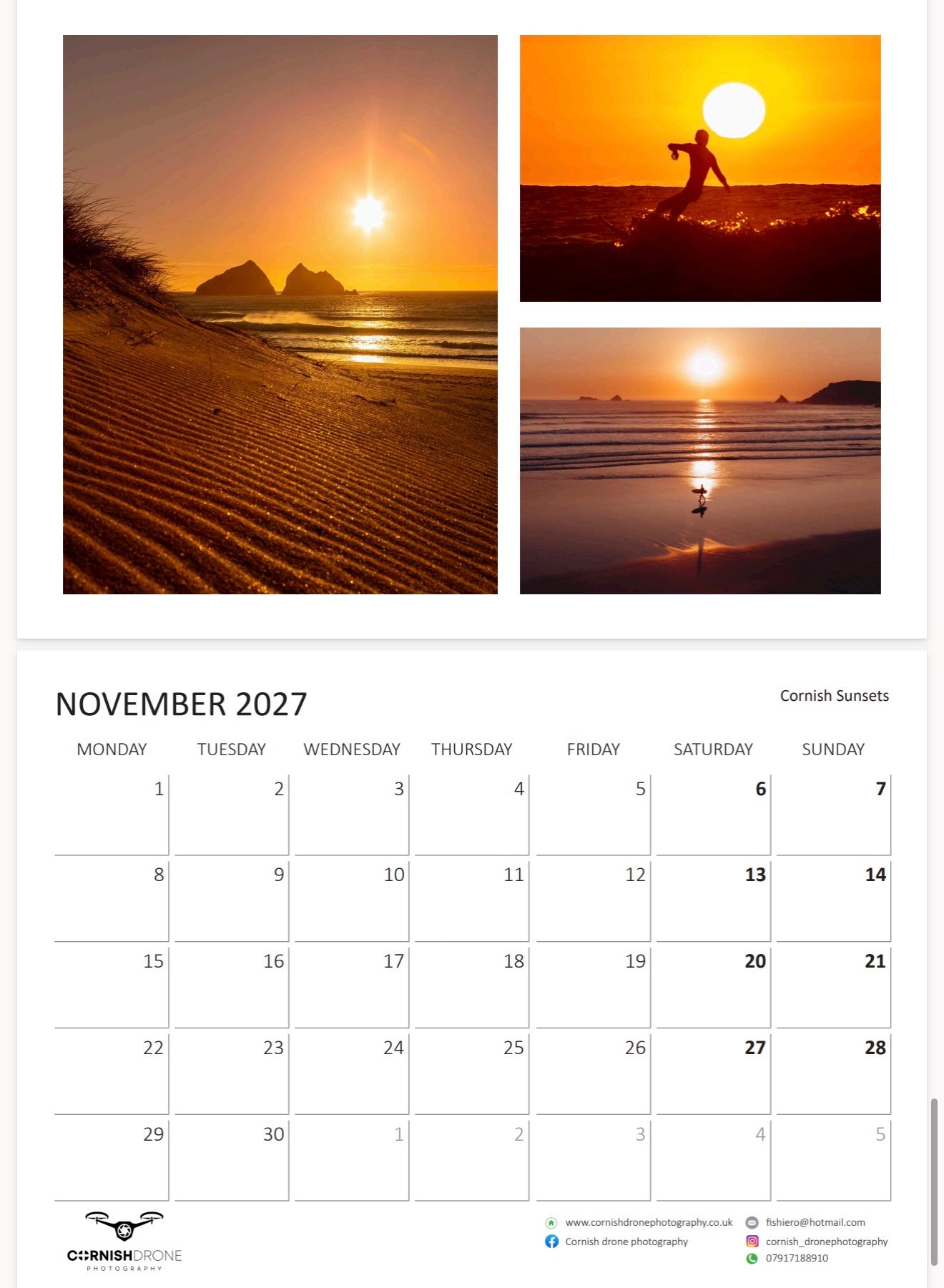 Cornwall Calendar 2027