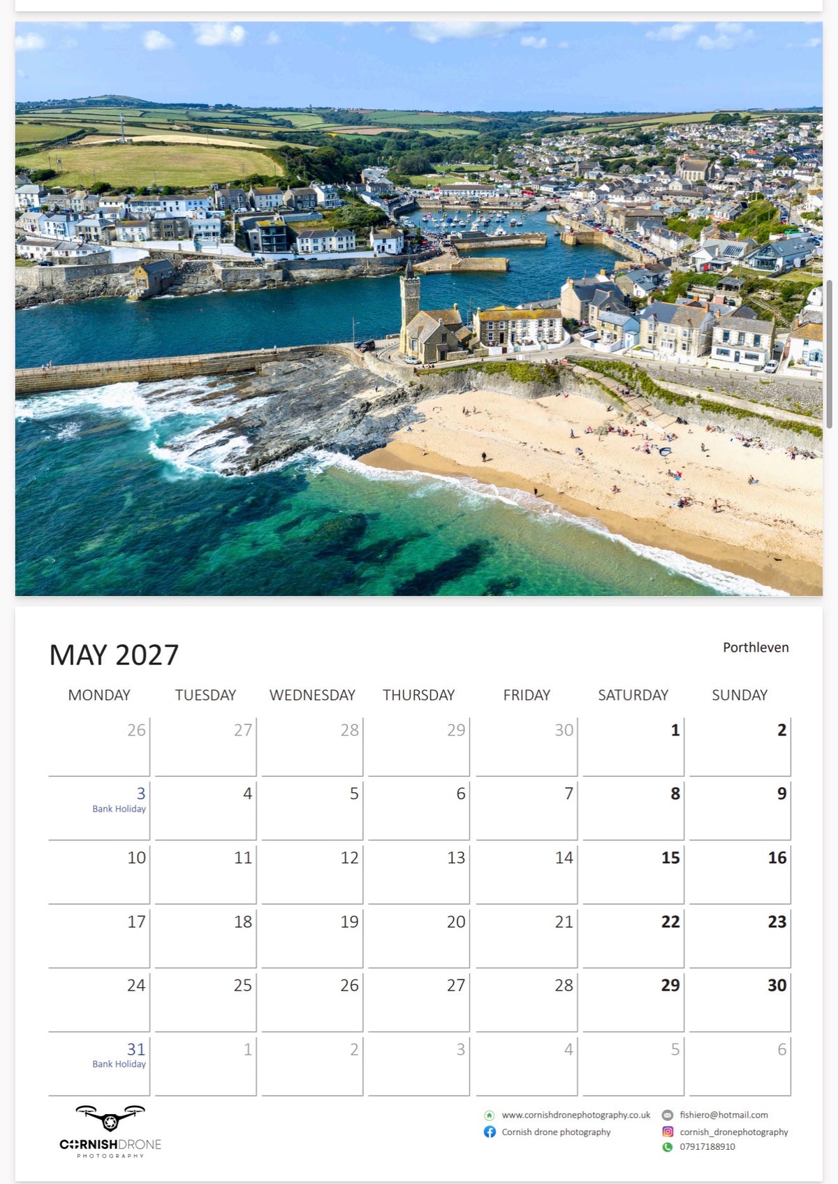 Cornwall Calendar 2027