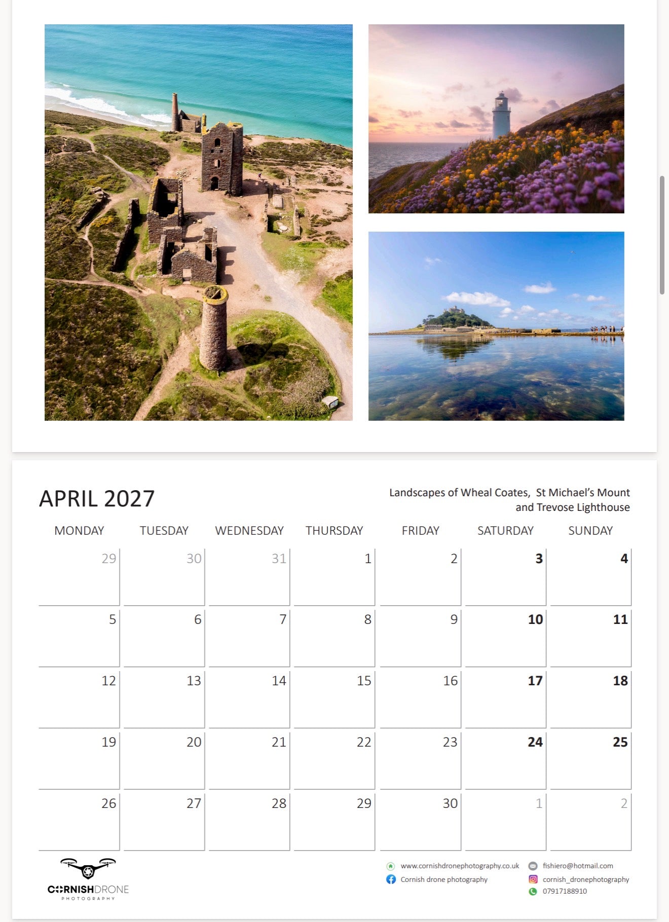 Cornwall Calendar 2027