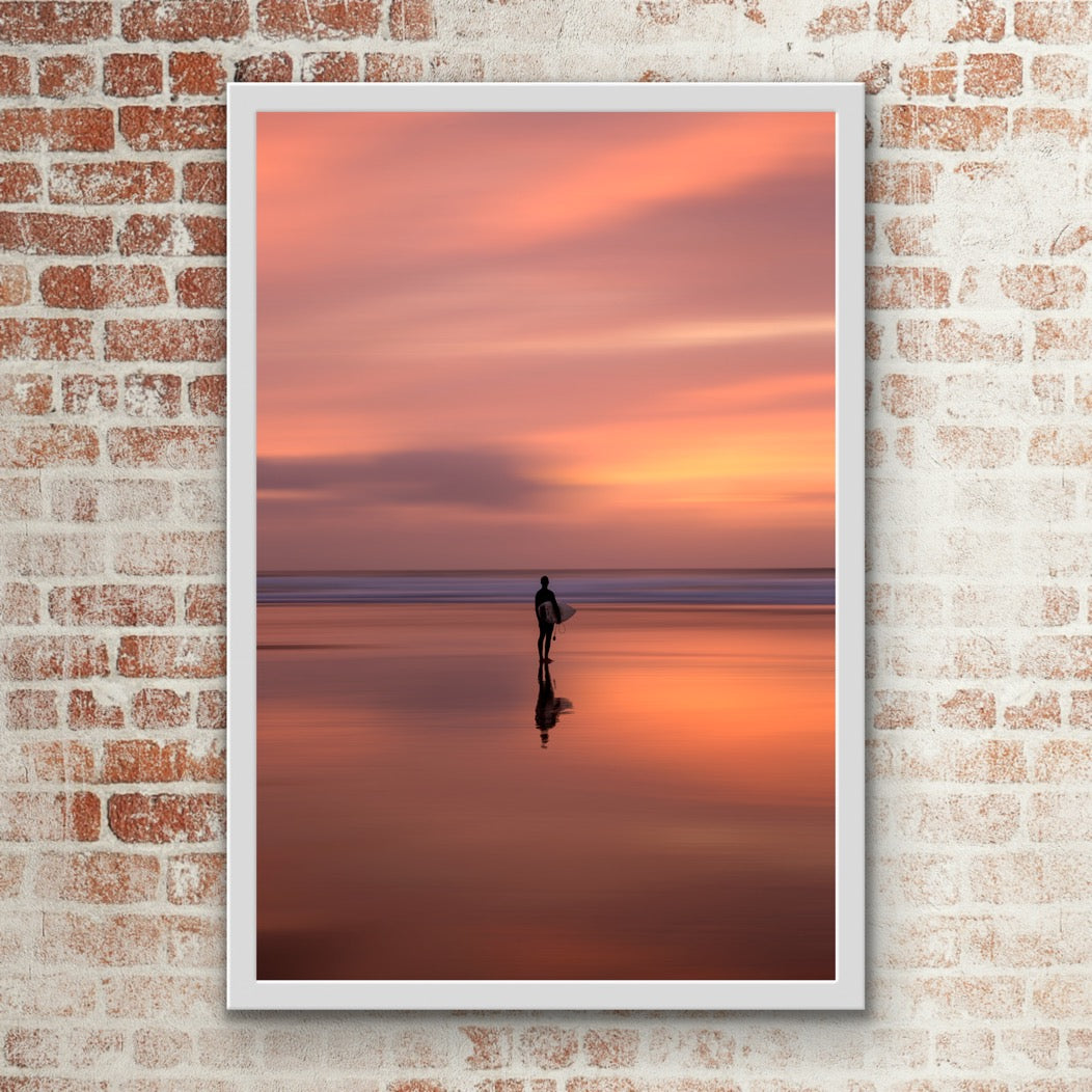 Perranporth Cornwall Sunset Surfer Print