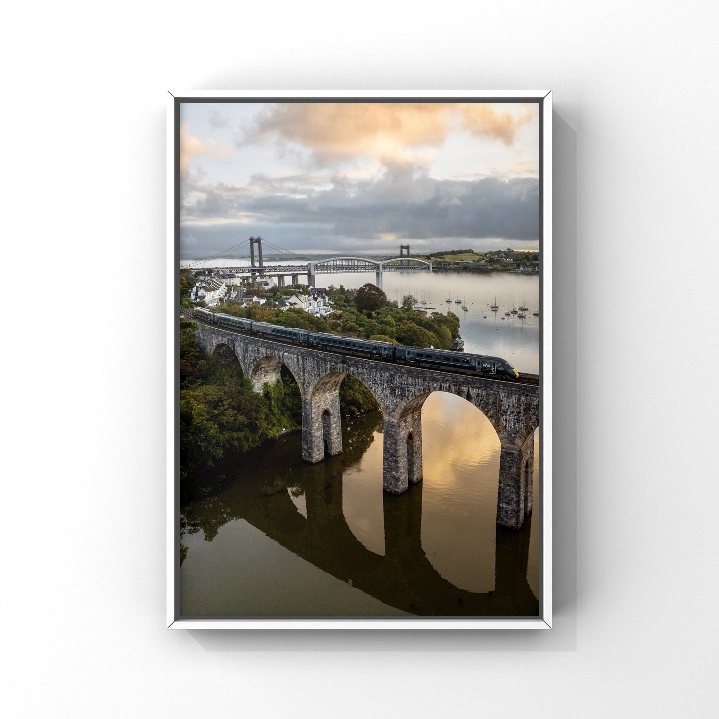 Morning Reflections and Train on Saltash Viaduct Print