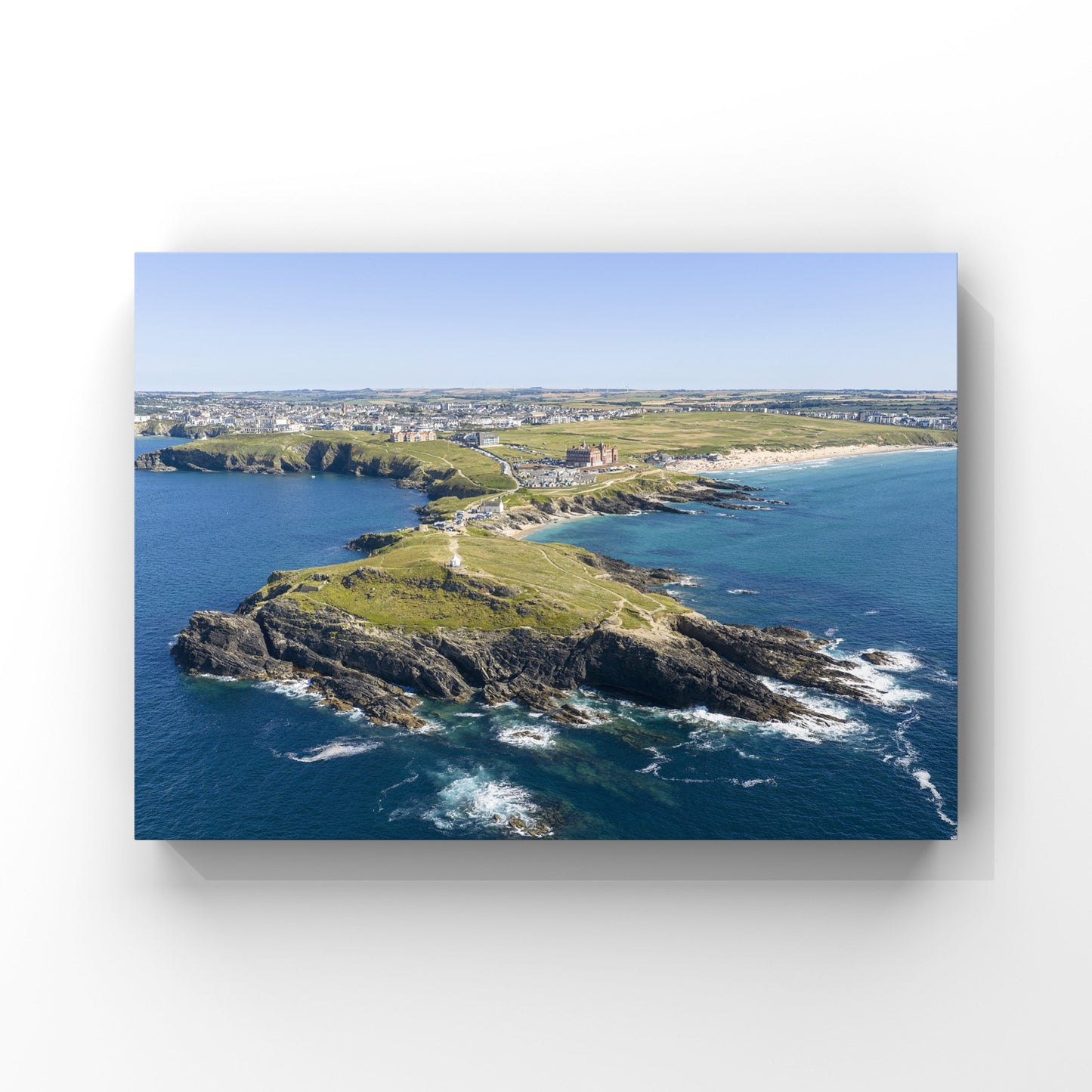 Newquay Towan Headland / Fistral Aerial Print