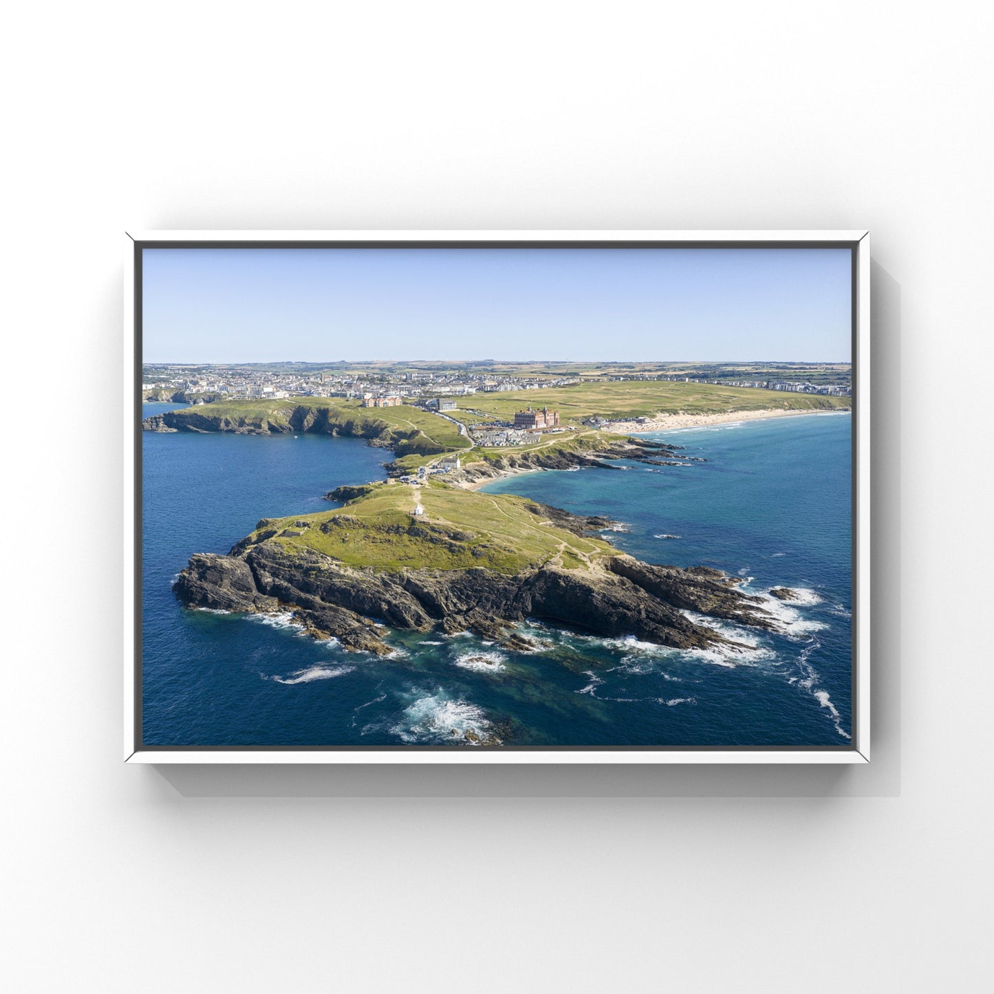 Newquay Towan Headland / Fistral Aerial Print